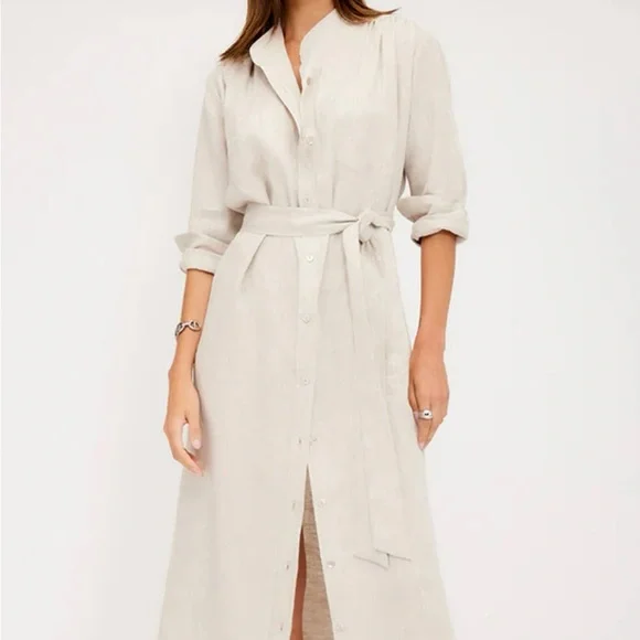 SIZE XL Fifteen Twenty Tan Cream Mandarin Collar Shirt Dress - Picture 2 of 10